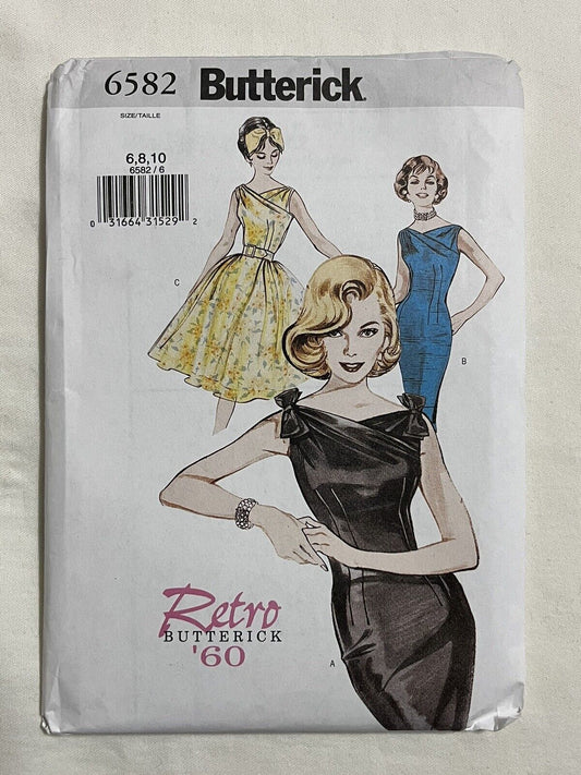 Butterick 6582 Retro 60 Sleeveless Dress & Belt sz 6-10