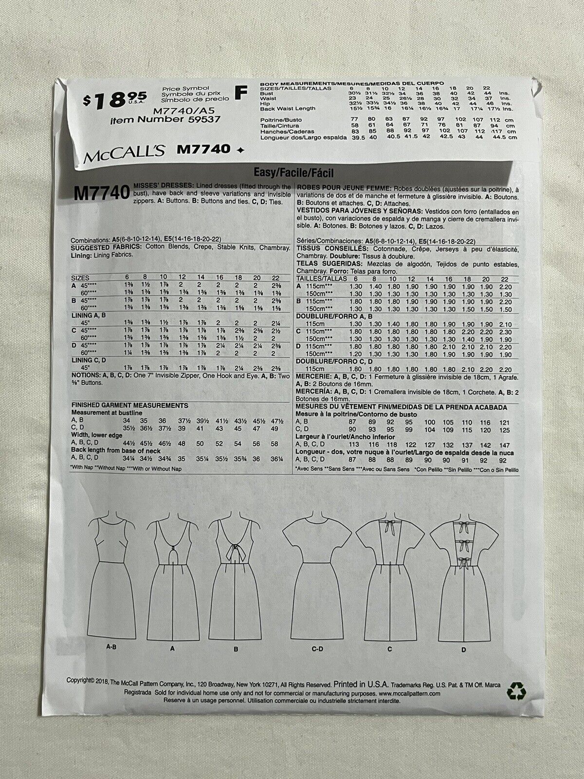 McCalls 7740 Dresses Teen Dress Uncut Sewing Pattern Misses sz 6-14